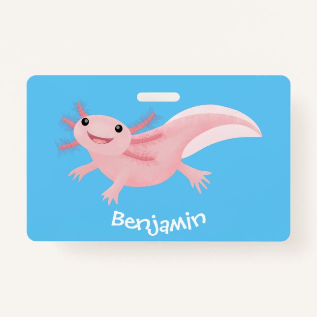 Cute pink happy axolotl badge (Front)
