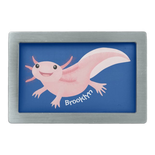 Cute pink happy axolotl belt buckle (Front)