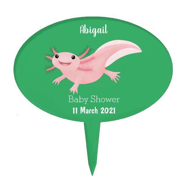Cute pink happy axolotl cake topper (Front)