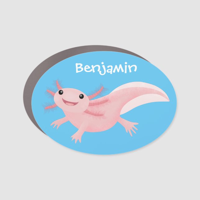 Cute pink happy axolotl car magnet (Front)