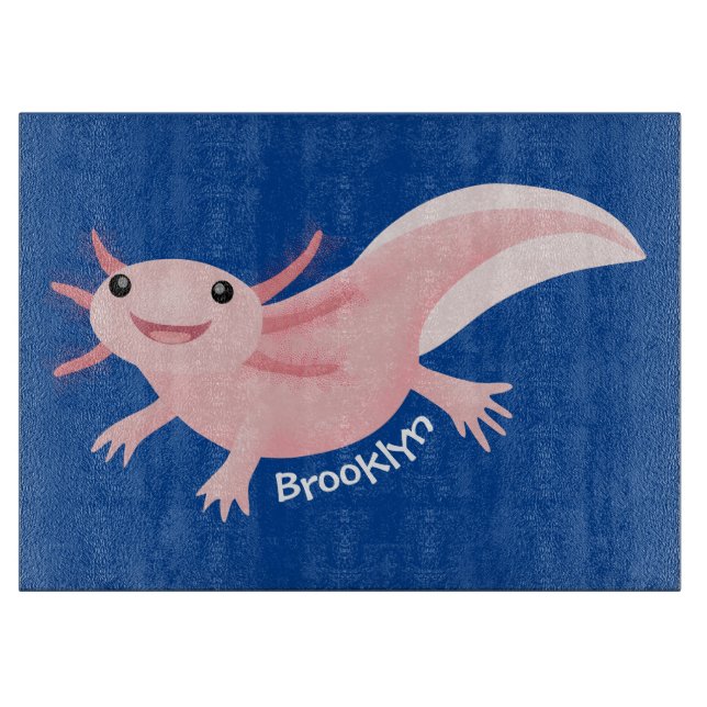 Cute pink happy axolotl cartoon cutting board (Front)