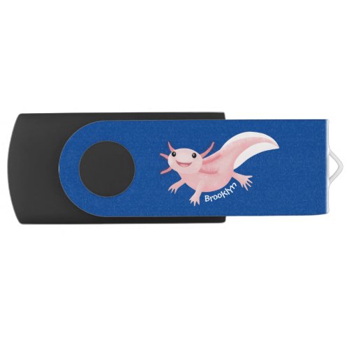 Cute pink happy axolotl cartoon flash drive