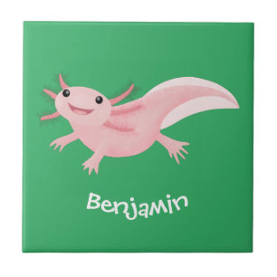 Cute pink happy axolotl ceramic tile