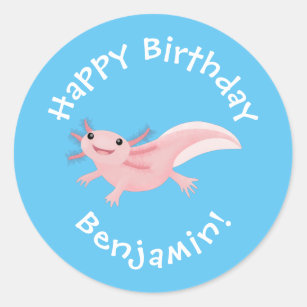 Axolotl birthday , cute pink axolotl Sticker for Sale by Heba44