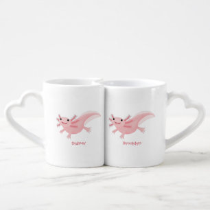 Cute pink happy axolotl coffee mug set