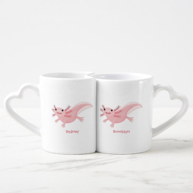 Cute pink happy axolotl coffee mug set (Back Nesting)