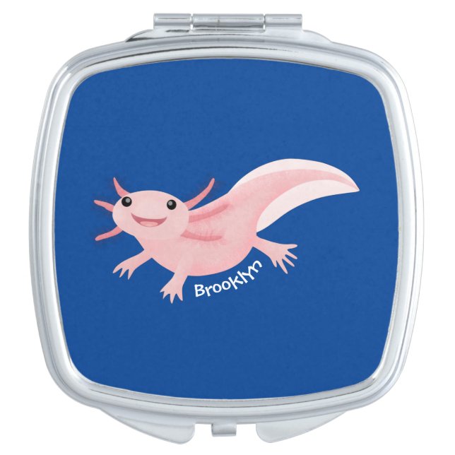 Cute pink happy axolotl  compact mirror (Front)