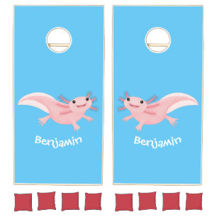 Cute pink happy axolotl cornhole set