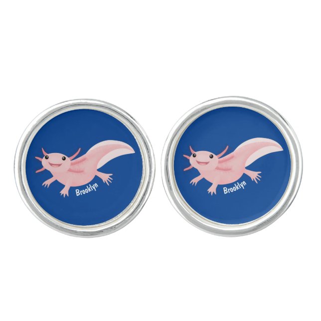 Cute pink happy axolotl cufflinks (Front)