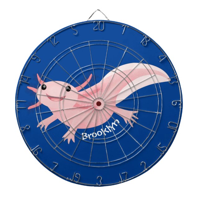 Cute pink happy axolotl dart board (Front)
