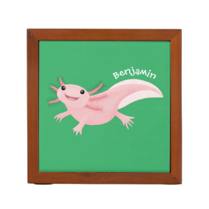 Cute pink happy axolotl desk organizer