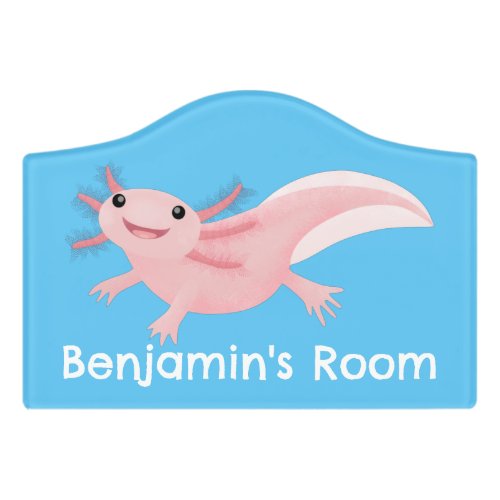 Cute pink happy axolotl door sign