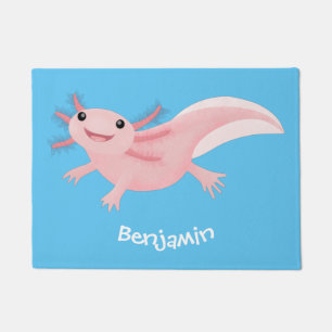 Cute pink happy axolotl doormat