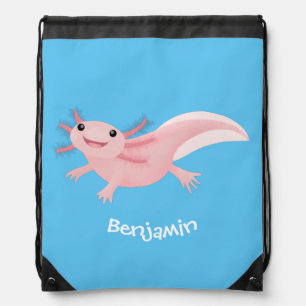 Cute pink happy axolotl drawstring bag