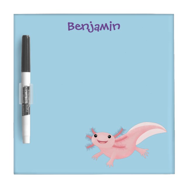 Cute pink happy axolotl dry erase board (Front)