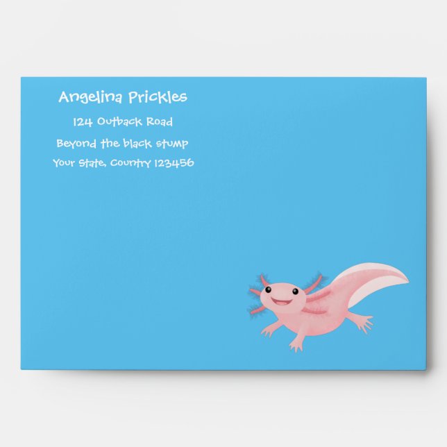 Cute pink happy axolotl envelope (Front)
