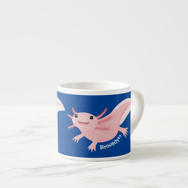Cute pink happy axolotl espresso cup (Front Right)