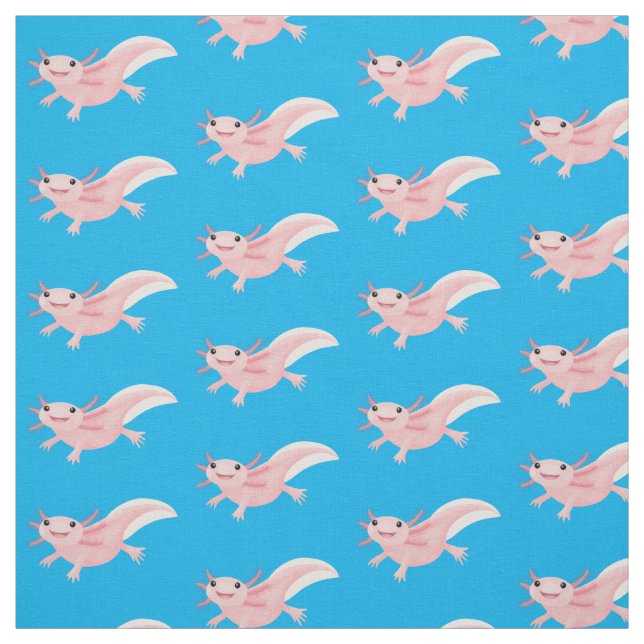Cute pink happy axolotl fabric (Swatch)
