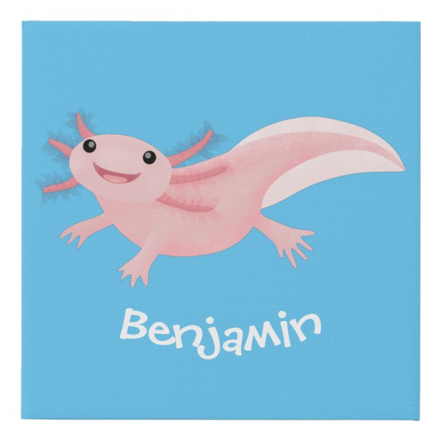 Cute pink happy axolotl faux canvas print (Front)