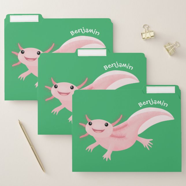 Cute pink happy axolotl file folder (Set)