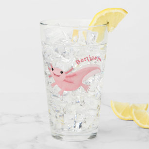 Cute pink happy axolotl glass