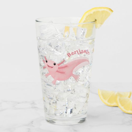 Cute pink happy axolotl glass