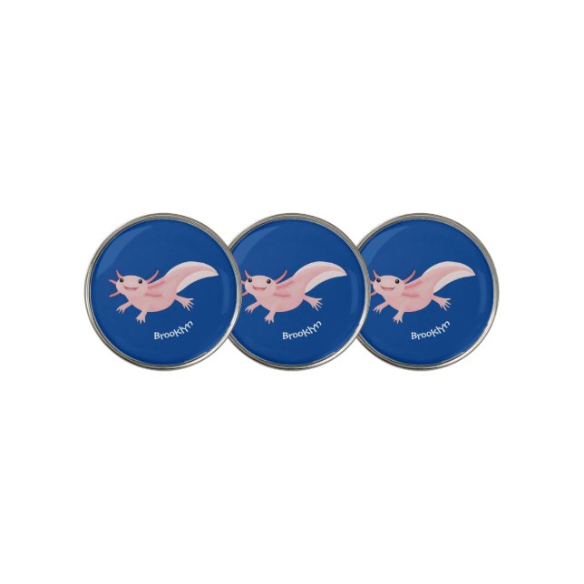 Cute pink happy axolotl  golf ball marker (3 Up)