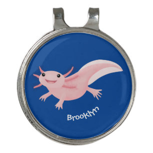 Cute pink happy axolotl golf hat clip