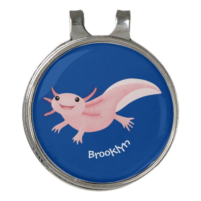 Cute pink happy axolotl golf hat clip (Front)