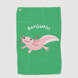 Cute pink happy axolotl golf towel