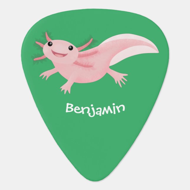 Cute pink happy axolotl  guitar pick (Front)
