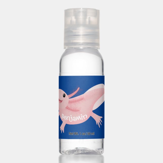 Cute pink happy axolotl hand sanitizer (Front)