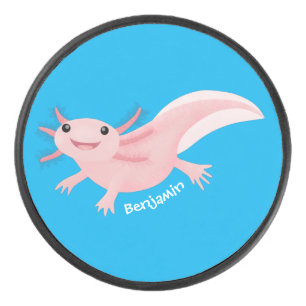Cute pink happy axolotl hockey puck
