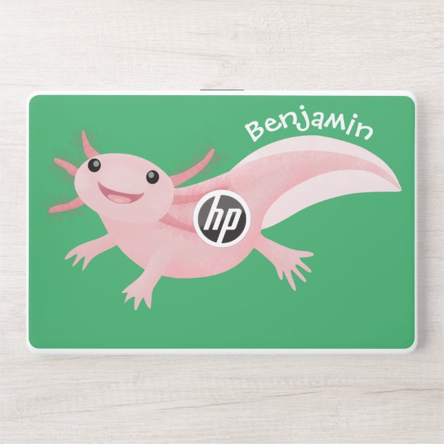 Cute pink happy axolotl HP laptop skin (Front)
