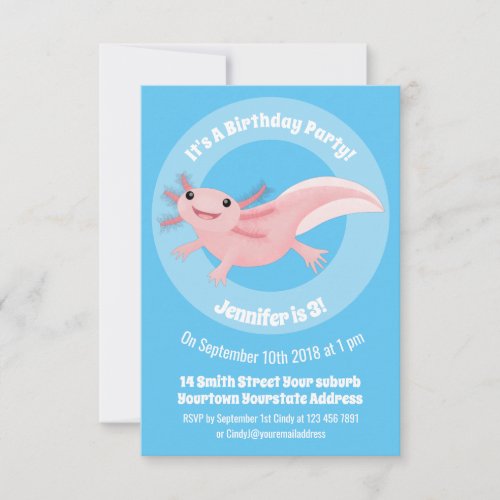 Cute pink happy axolotl invitation