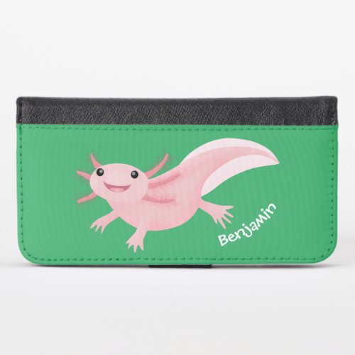 Cute pink happy axolotl iPhone x wallet case