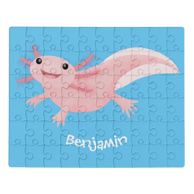 Cute pink happy axolotl jigsaw puzzle (Puzzle Horizontal)