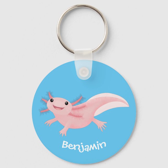 Cute pink happy axolotl keychain (Front)