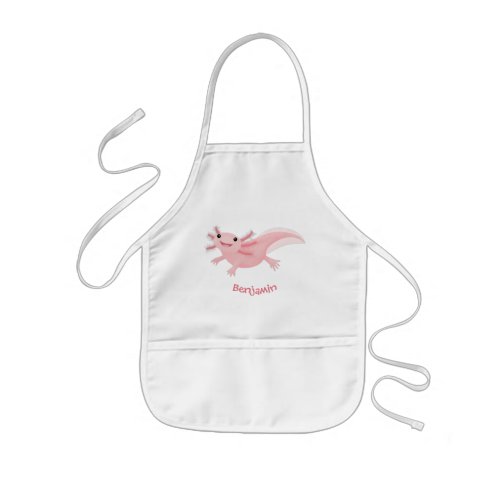 Cute pink happy axolotl kids apron