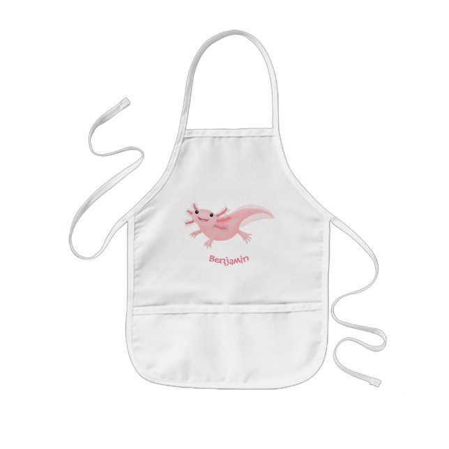 Cute pink happy axolotl kids' apron (Front)