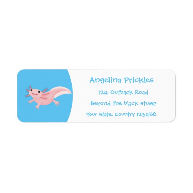 Cute pink happy axolotl label (Front)