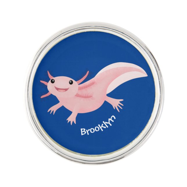 Cute pink happy axolotl  lapel pin (Front)