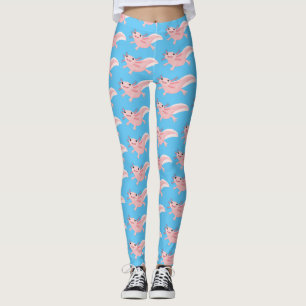 Cute pink happy axolotl leggings