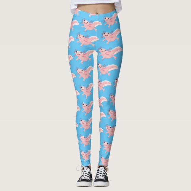 Cute pink happy axolotl leggings (Front)