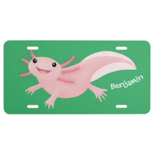 Cute pink happy axolotl  license plate