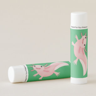 Cute pink happy axolotl lip balm