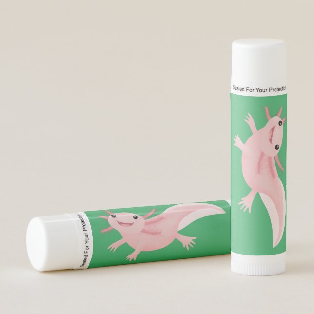 Cute pink happy axolotl lip balm (Front)