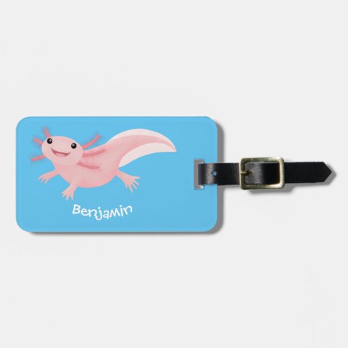 Cute pink happy axolotl luggage tag