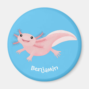 Cute pink happy axolotl magnet