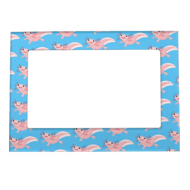 Cute pink happy axolotl magnetic frame (Front)